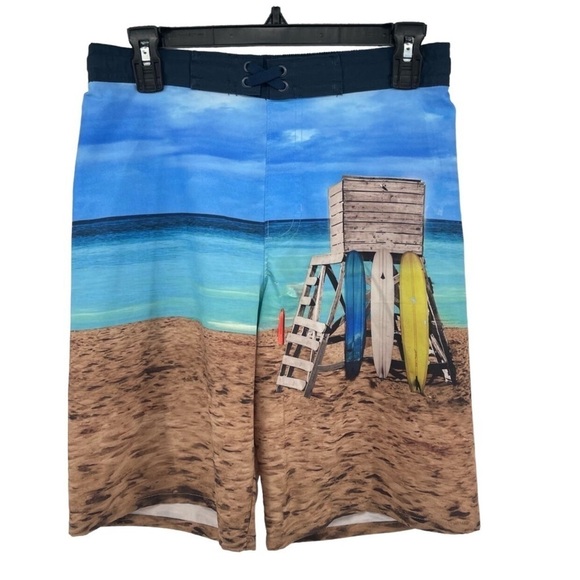 ❤️ 🆕 WONDER NATION Boys Beach Surfboard Quick Dry Drawstring Swim Shorts large - Picture 1 of 5